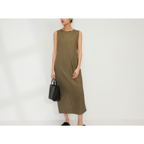 Everlane Dresses & Skirts - Everlane 'The Linen' Green Bias Cut Dress Size 2